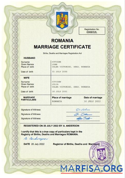 Downloadable Romania marriage certificate Word and PDF template